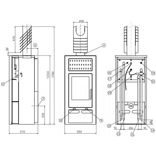 Печь-камин Belt 10 Аква панорама с теплообменником_1 Печь-камин Belt 10 Аква панорама с теплообменником_1